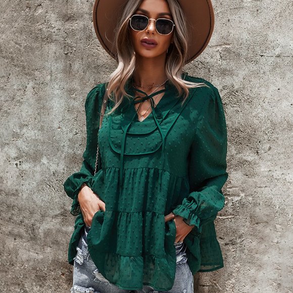 VINTAGE BOHO CHIC LAYERED BELL SLEEVED BLOUSE - Picture 4 of 9